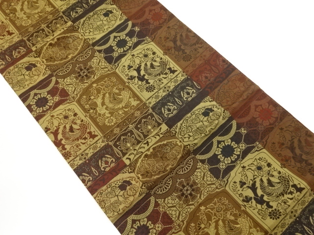 JAPANESE KIMONO / HIRAKI NAGOYA OBI / WOVEN PHOENIX & TRADITIONAL PATTERN 